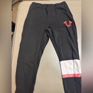 True Religion men’s size small Black and White relaxed Joggers with Red Logo